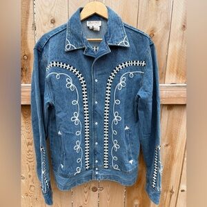 Rockmount Vintage Western Denim Bolero Jacket with White Rope Embroidery